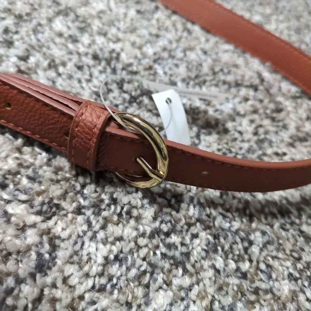 Women’s Universal Thread Brown Faux Leather Skinny Belt Gold Quick Clasp